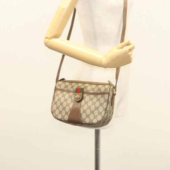 GUCCI GG Supreme Web Sherry Line Bag PVC Beige Gold - Picture 1 of 16